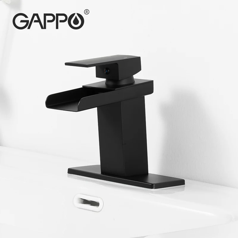 

GAPPO Square Chrome And Black Waterfall Basin Sink Faucet Bathroom Mixer Tap Wide Spout Vessel Sink Fauet Hot Cold Water Tap