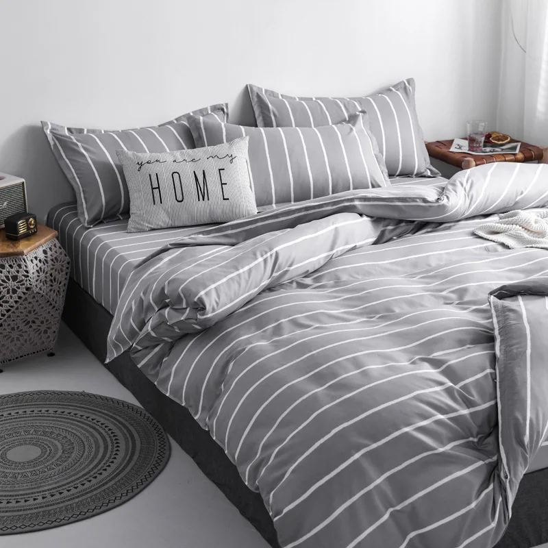 

Gray Stripes Bedding Set Nordic Double Twin Bedspread Duvet Cover Set Home Decor Bed Linen Set Bedclothes Adult Bedding 4PCS Set
