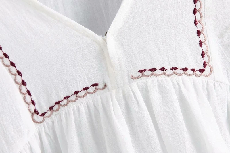 Everkaki Boho вышитые Хлопковые женские рубашки, футболки, топы, однотонные белые женские блузки с коротким рукавом, рубашки, женские топы Осень новинка