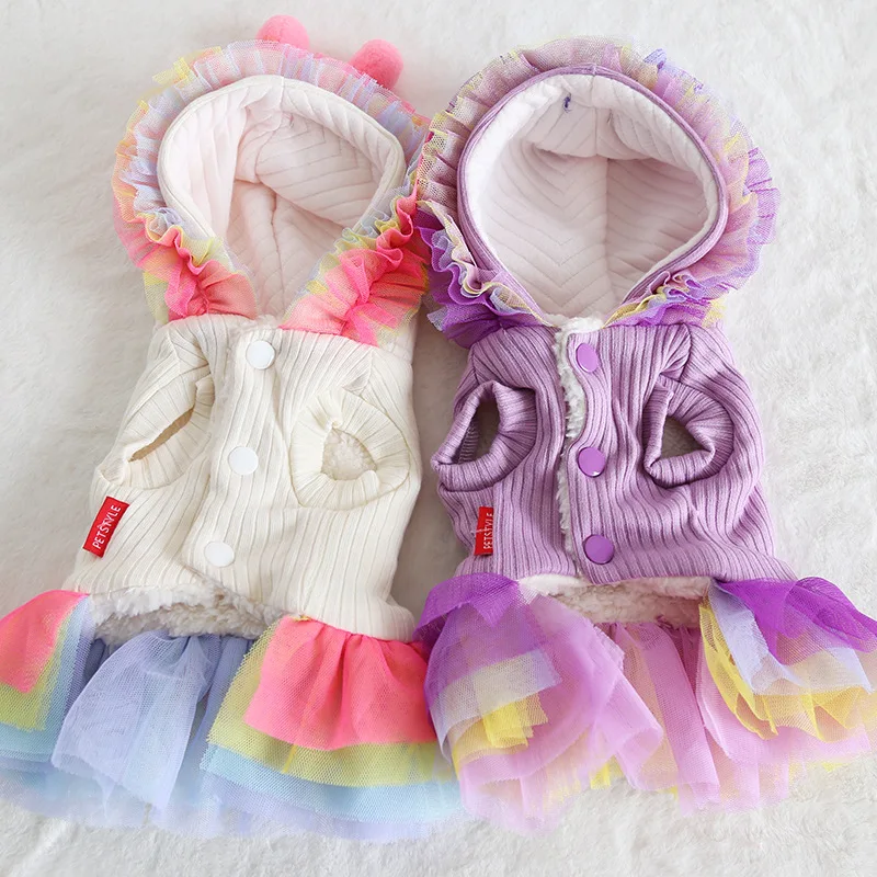 Радужное кружевное хлопковое платье для собак одежда домашних питомцев зимняя