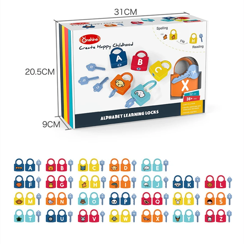 

ABC Learning Lock Educational Letter Combination-with 26 Locks, Montessori Preschool Alphabet Learning Game Early Education Toy