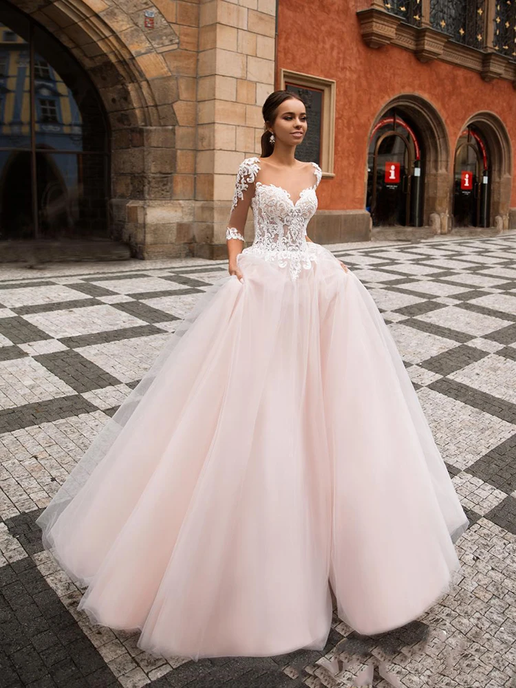 

Hi Shy Bride New Simple Wedding Dress Backless Sleeveless Design Chiffon Lace Bride Dresses Princess Dress Plus Size Tailor-made