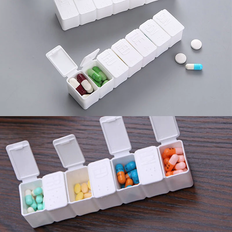 

1Pc 7 Days Pill Box Holder Weekly Medicine Storage Organizer Container Case Pill Box Splitters Vitamin Storage Travel kit