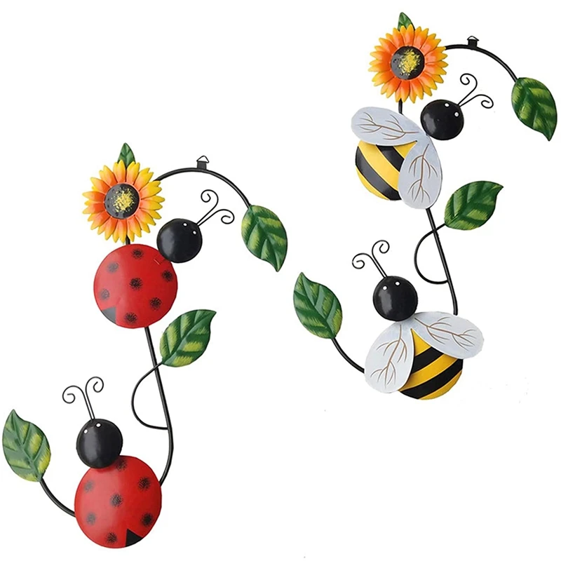 

Metal Wall Art Outdoor Wall Decor, Bumble Bee and Ladybug Wall Decor Outdoor Wall Art, Set of 2 Metal Wall Sculptures
