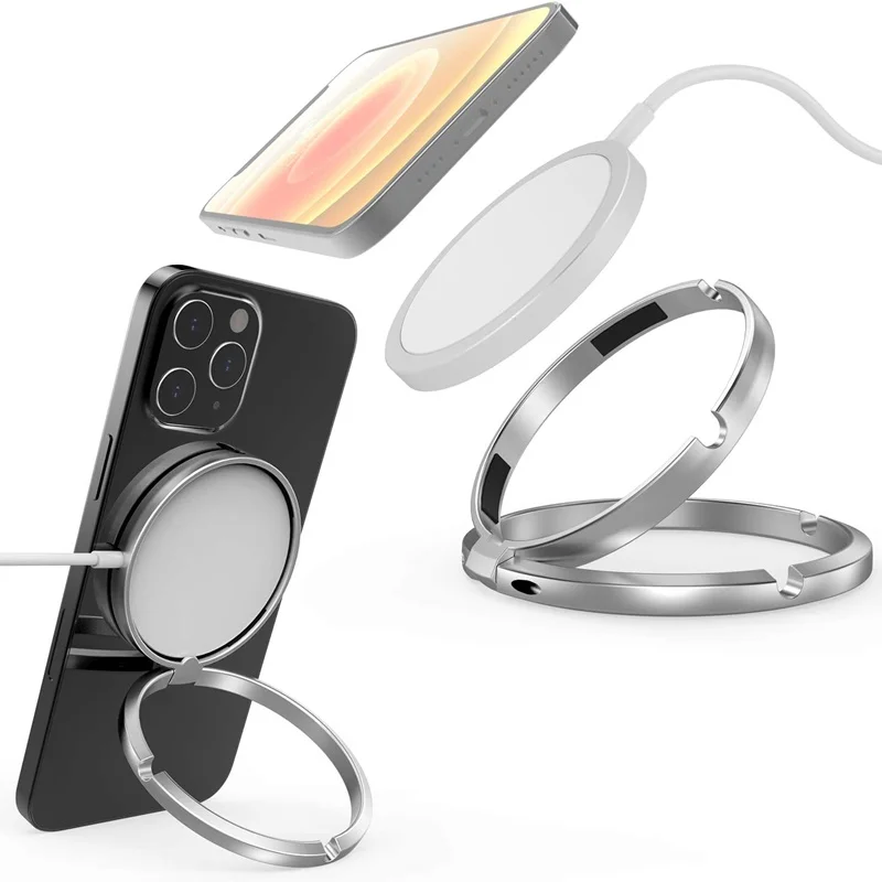Metal Phone Holder Stand For Magsafe Magnetic Charger Foldable Mobile Phone Desk Ring Mount Support For Iphone 12 Mini Pro Max