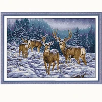 winter deer cross stitch kit set needlework embroidery diy handmade aida dmc 14ct 11ct count printed canvas home d%c3%a9cor patterns