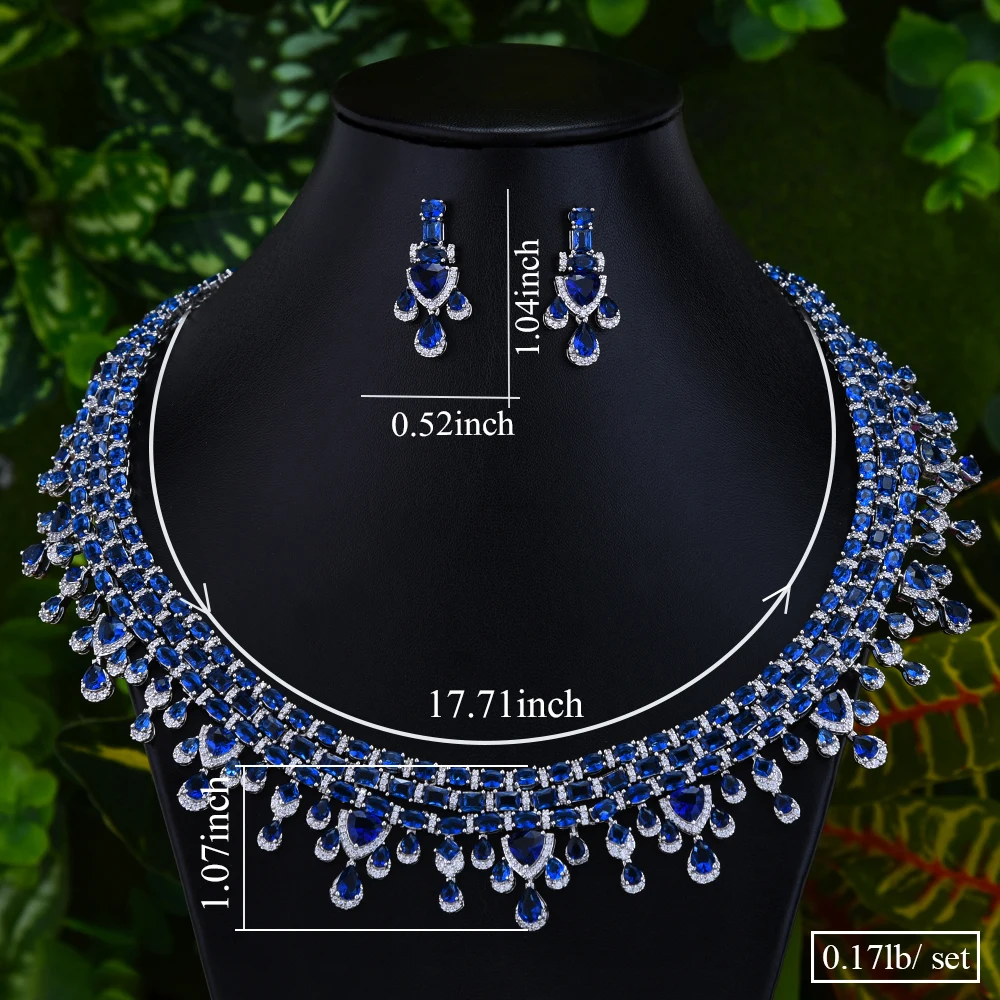 

missvikki Luxury Tassel Red Green Blue Full Crystal Women Wedding Naija Bridal Necklace Earrings Dubai Dress Jewelry Set