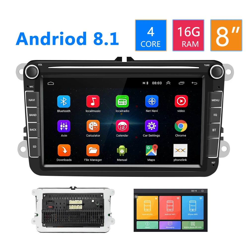 Podofo 2 Din Car Radio GPS Android 8.1 Autoradio 8Inch HD Screen Bluetooth Stereo Audio 2din MP5 Multimedia Player | Автомобили и