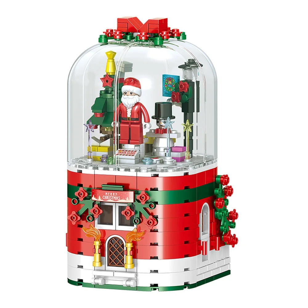 

MOC Bricks 355PCS Christmas Snowman Rotating Music Box Children Assembling Building Blocks Christmas Gift QL1014 Toys for Kids