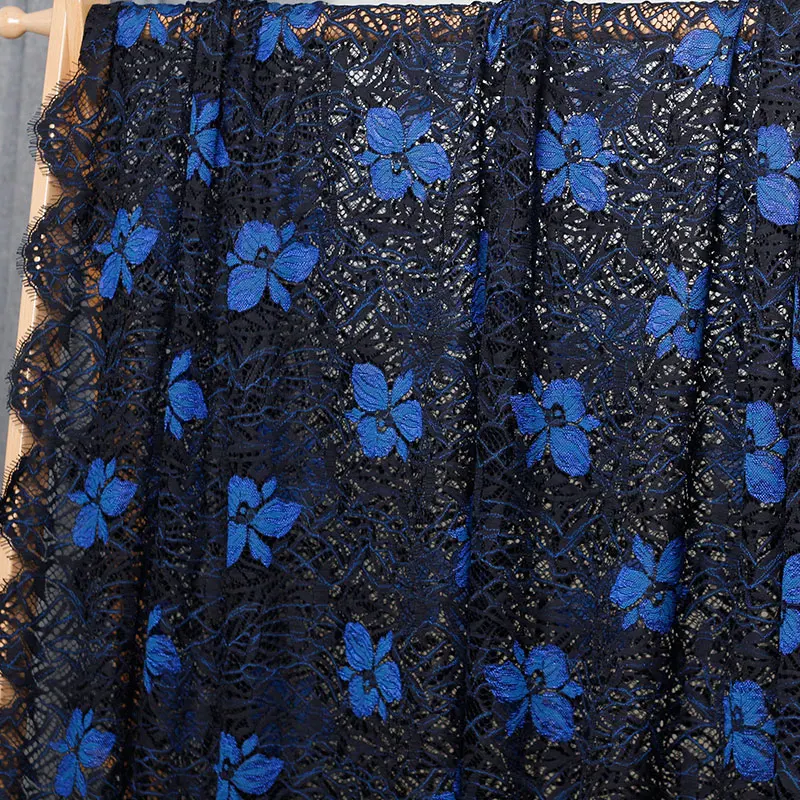 

White waxberry Blue Flowers Embroidery Lace Fabrics Materials Autumn Women Dress Sewing Cloth Tailor Textile Freeshipping