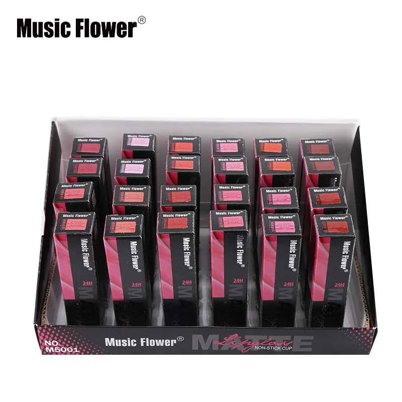 Бренд Music Flower макияж 24 шт./лот антипригарная чашка матовый блеск для губ часа