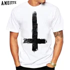 Футболка мужская с перевернутым перекрестным принтом, модная Повседневная рубашка с принтом гранж, с коротким рукавом, в стиле хип-хоп, белый цвет, на лето