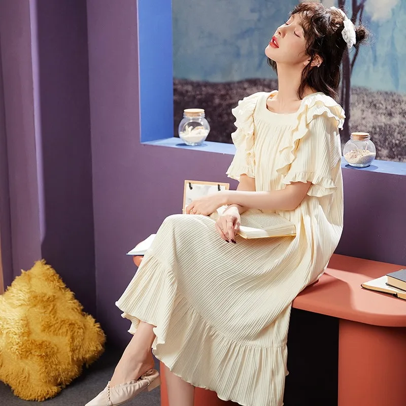 2021 Summer New Round Neck Cotton Nightdress Women's Princess Elegant Comfortable Nightgown Home Clothes Female Sleepwear