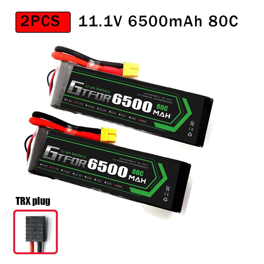 2PCS6500SOFTTRX GTFDR 2 шт. RC батарея Lipo 7,4 V 11,1 V 2S 3S 6000MAH 6500MAH 6200MAH 7000mah 50C 60C 80C 100C 120C для RC Stampede автомобильный Дрон - Цвет: 2PCS6500SOFTTRX