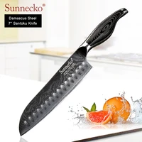 sunnecko 7 inch santoku knife damascus japanese vg10 steel sharp blade kitchen knives pakka wood handle meat fruit cutter knives