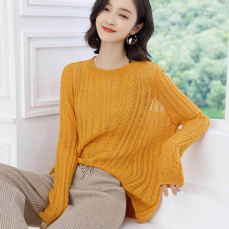 Jumper Pull Oversize Femme Hollow Out Sweater Woman Fashion 2019 Korean Pullover Female Tunic Long Sleeve Thin Loose Tops DD2385 | Женская
