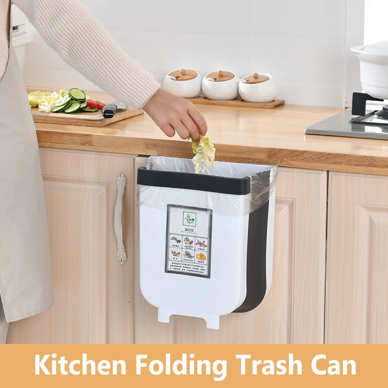 

Folding Rubbish Bin Kitchen Dustbin Foldable Trash Can Garbage Bin Hangable Waste Bin For Kitchen Recycle Bin Kitchen Accessory