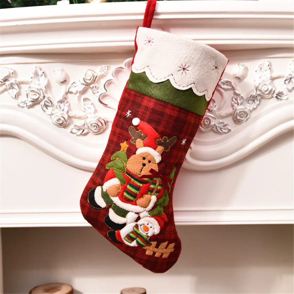 Большие рождественские чулки подарки тканевые носки Санта-Клауса