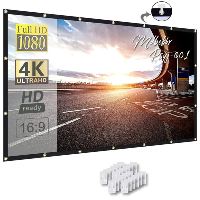 

F1CE 100/120/150 inch Projection Screen 16:9 High Definition Foldable Anti-Crease Portable Projector Movies Widescreen for Home