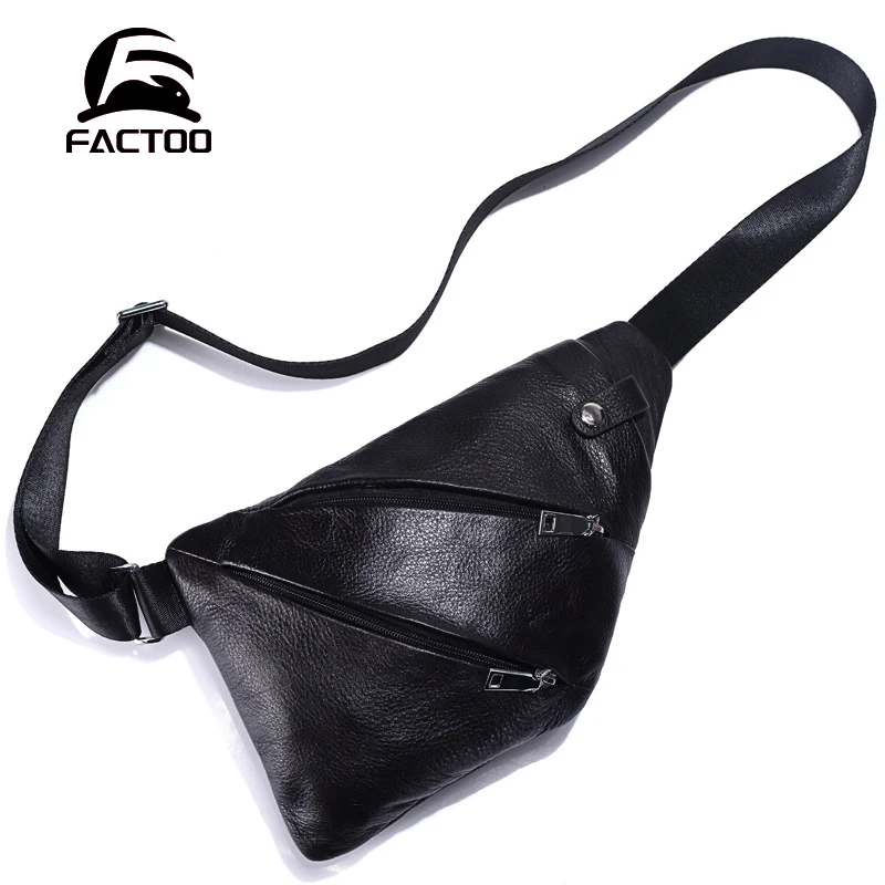 

FACTOO New Men's Chest Bag Leather Messenger Bag Cowhide One-Shoulder Soft Leather Casual Student Backpack Trend Sports Bag