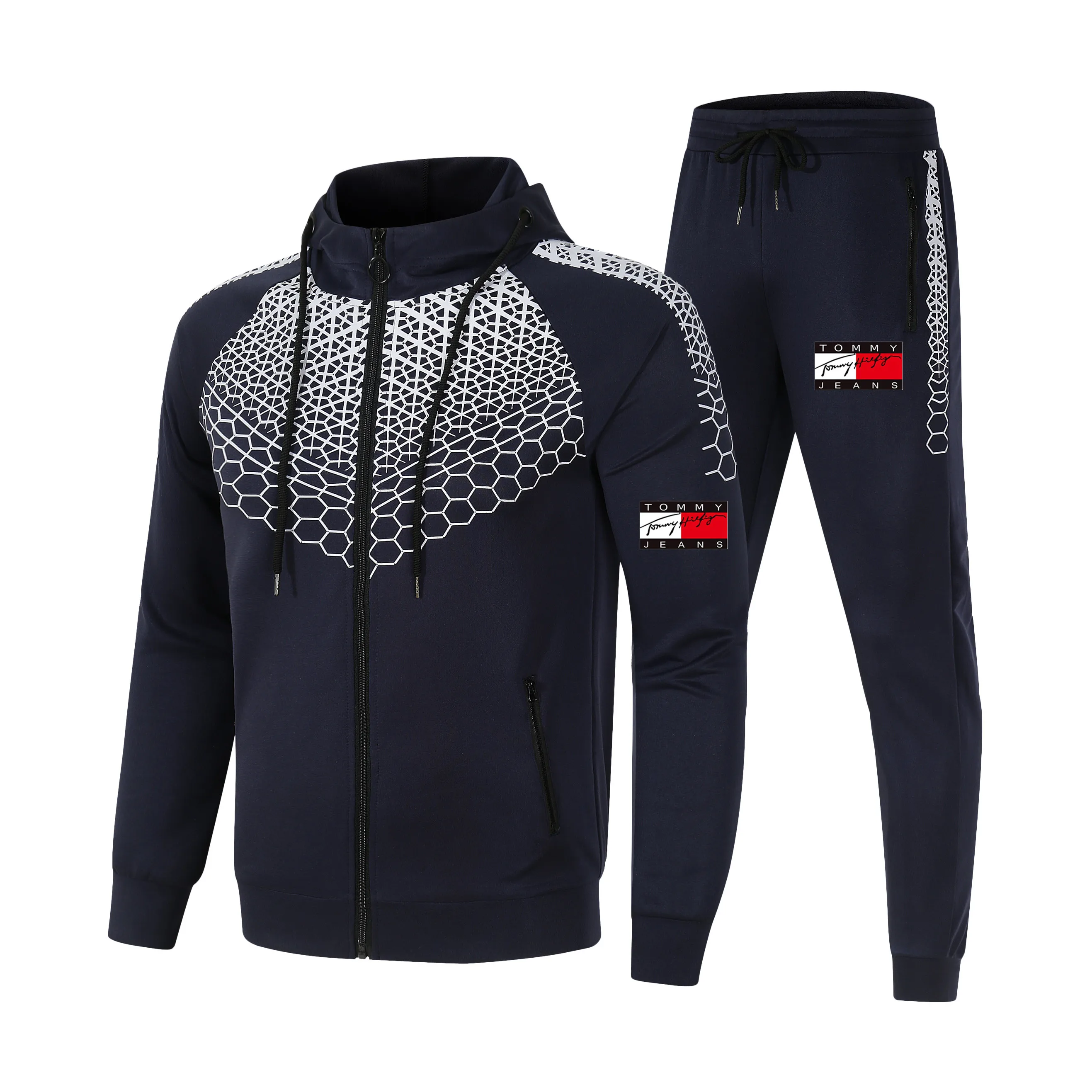 

Men's Casual Suit zipper Stitching Sportswear Hoodie Pants 2-piece Set 2021 Autumn and Winter New Products