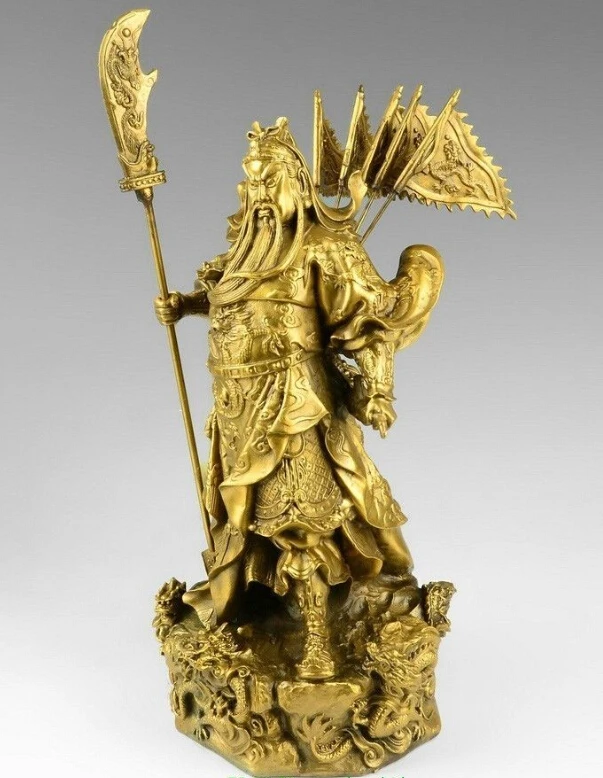 

Китайский, бронзовый, медь Nine Dragon Warrior Guan Gong/ Yu статуя Figure10 H Yellow