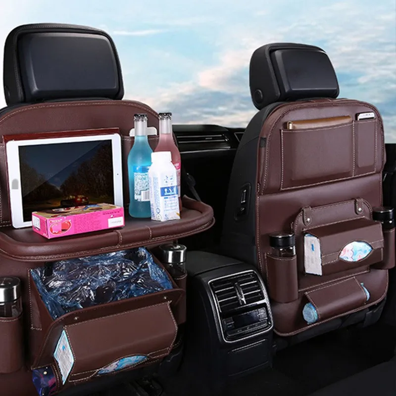 

Pu Leather Pad Bag Car Seat Back Organizer Foldable Table Tray Travel Storage Bag Foldable Dining Table Car Seat Storage Bag