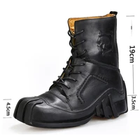 handmade men cowhide genuine leather motorcycle boots military combat boots gothic skull punk desert boots tactical boots winter