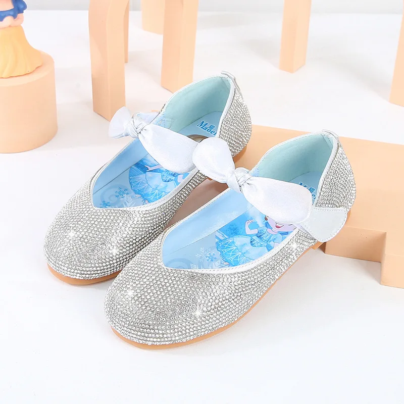 

Girls Crystal Shoes 2021 Spring and Autumn New Children's Princess Shoes Glittering Bow Kids Stage Performance Shoes GS11