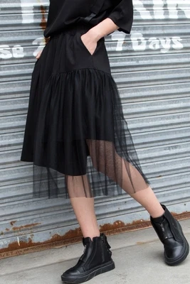 

European and American 2020 summer new elastic waist large casual pants five-minute wide legs Mesh Patchwork culottes tren