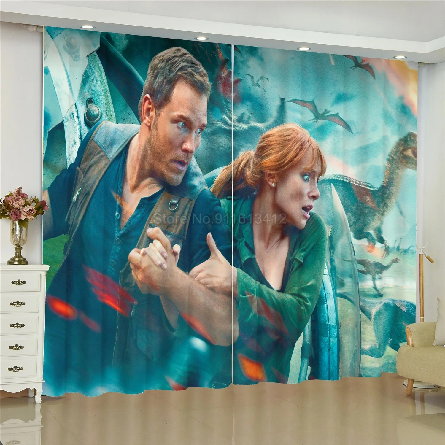 Занавеска динозавр в стиле парка Юрского периода на заказ декоративная