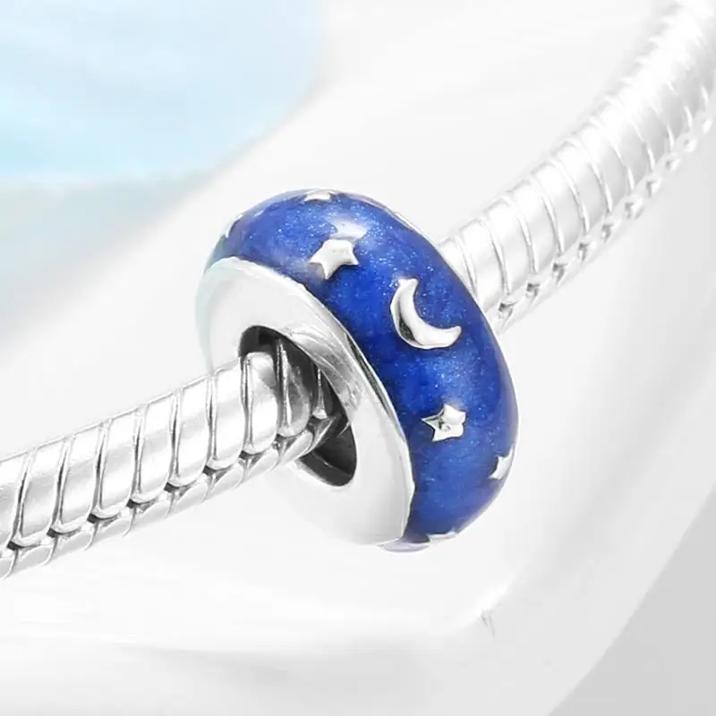 Новый 925 пробы серебро Голубая Эмаль спокойной ночи круглых разделительных