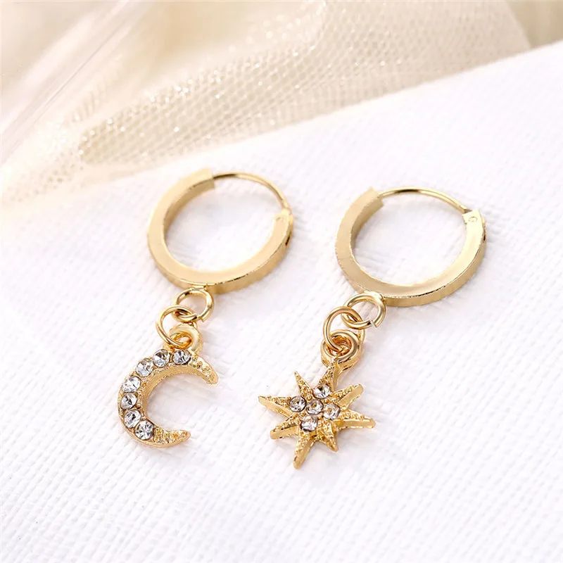 KINFOLK Shiny Crystal Star Moon Earrings Charming for Women 2019 Fashion Dangle Hanging Drop Earing Jewelry | Украшения и