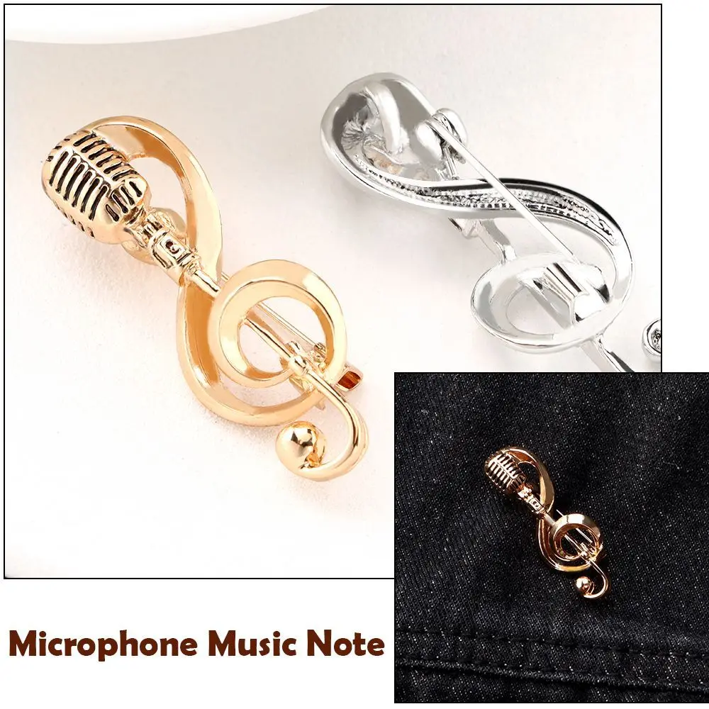 

Decoration Backpack Collar Pins Vintage Gold Microphone Music Note Brooch Pins