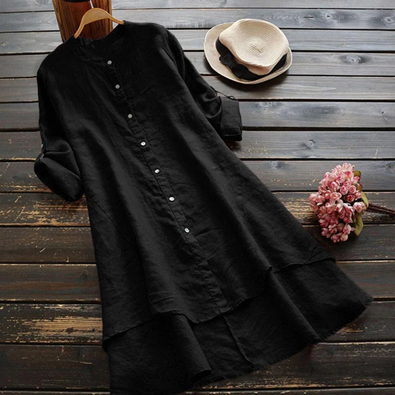 

Long Sleeve T-Shirt Women Solid Color Soft Summer Casual Loose Fashion Casual Loose Solid Long Blouse Ladies Office Shirt Dress