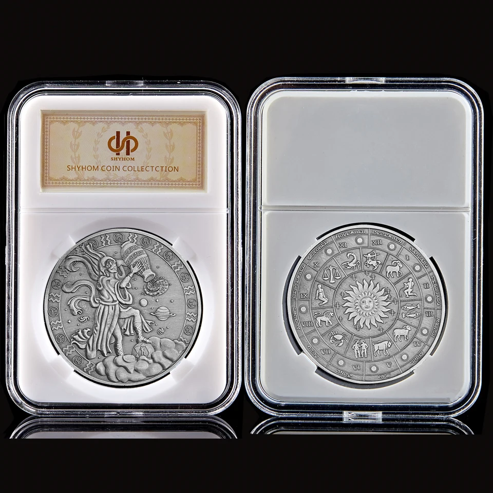 Двенадцать созвездий Овен Знак античное серебро тиснение Водолей памятная