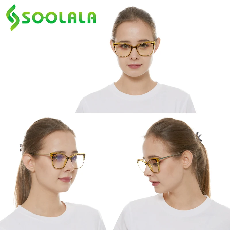 

SOOLALA TR90 Spring Hinge Anti Blue Light Reading Glasses Women Computer Eyeglasses Presbyopic Glasses Magnifying 0.5 0.75 1.0