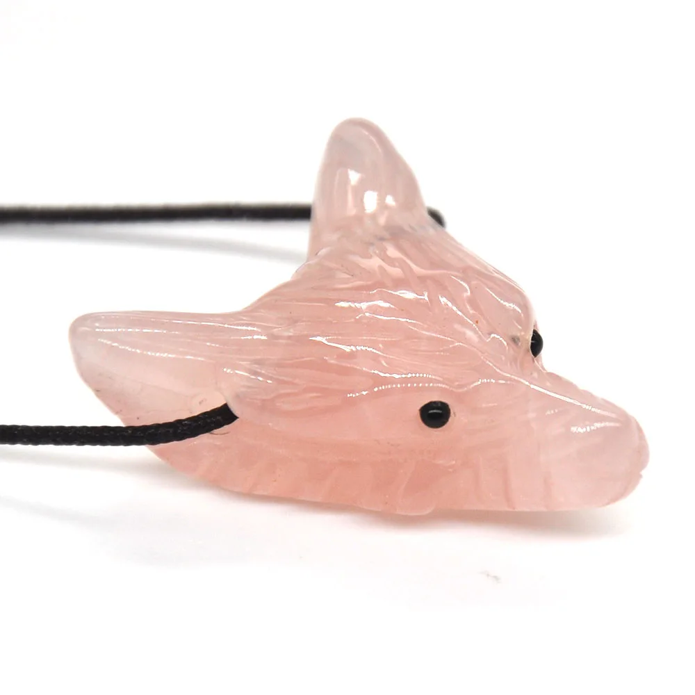 

1.5" Wolf Head Pendant Natural Gemstone Rose Quartz Healing Crystal Necklace Animal Fashion Men Gifts Jewelry 1PC