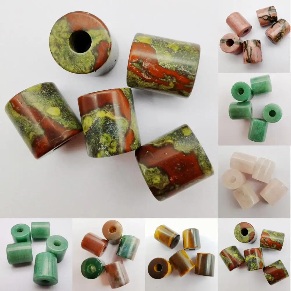 14MM Rhodonite Tigereye Crystal Green Aventurine Stone Big Hole Cylinder Pendant Jewelry Bracelet Necklace Findings (5 pcs/lot) | Украшения