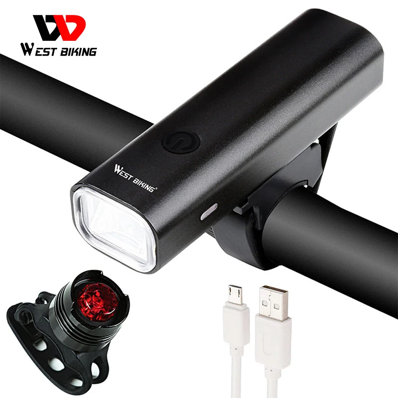 

WEST BIKING 200 Lumens Bicycle Front Light Set USB Rechargeable MTB Bike Headlight Lamp Taillight Waterproof LED Cycling Light