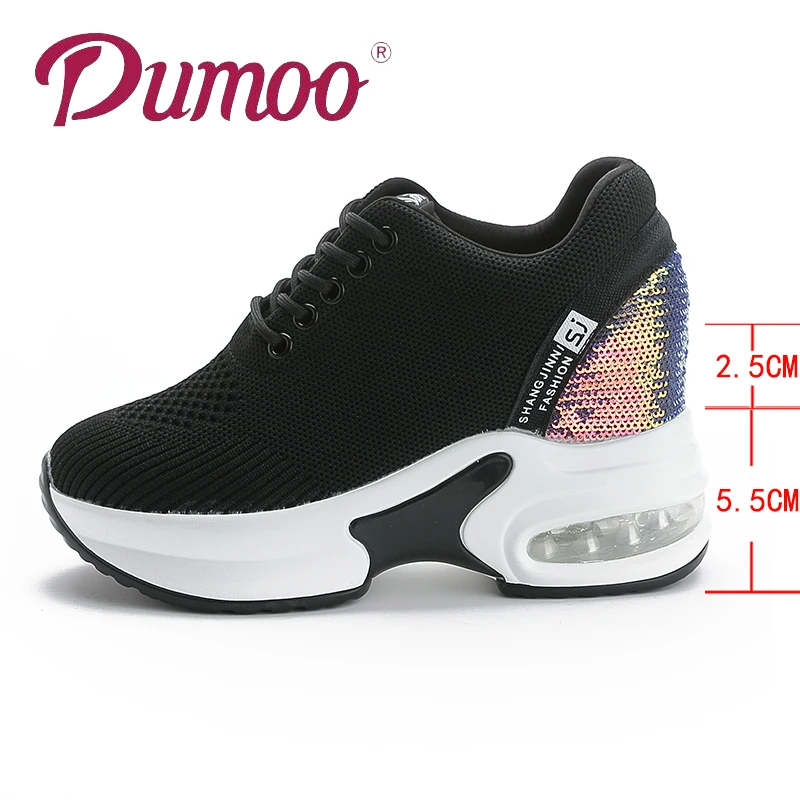 Женские кроссовки Dumoo Белые Повседневные на танкетке 8 см увеличивающие рост для