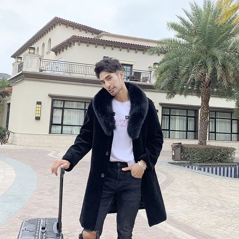 Новая Натуральная Овечья стрижка меховое пальто с воротником из лисьего меха