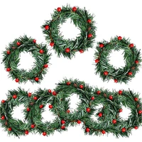 8 pcs holly berry candle ring small artificial red berries pine needles wreath for christmas garland ornaments decor