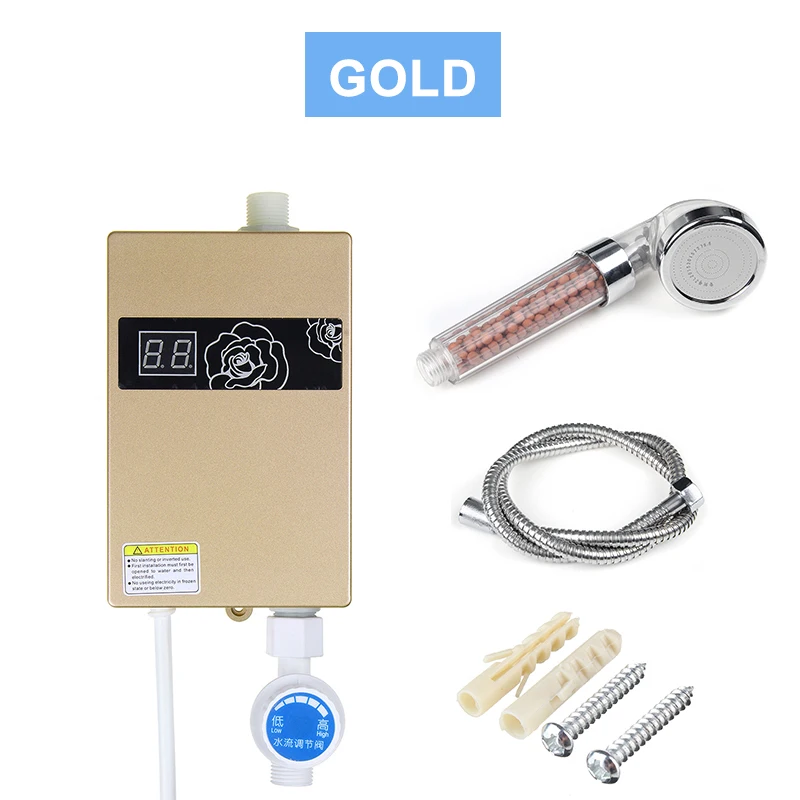 Universal 300W Electric Water Heater Instant Tankless Water Heater 220V 3KW Temperature display Heating Shower+Shower Nozzle
