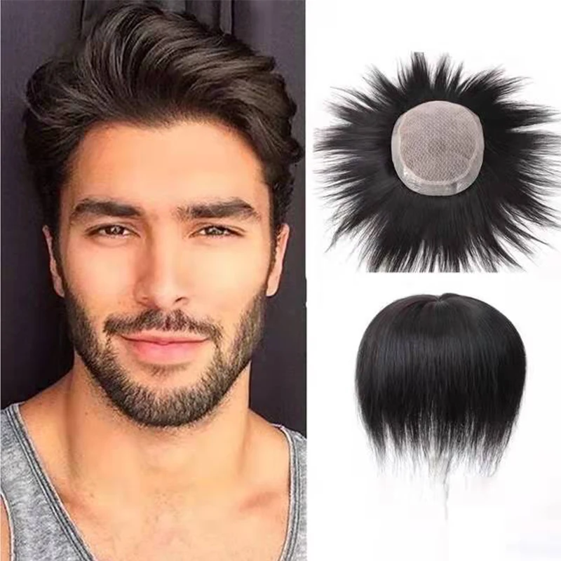 The Cheapest Durable Men Toupee 120% Density Real Human Hair Men Toupee Durable Fine Mono Lace Men Wig Replacement System Unit