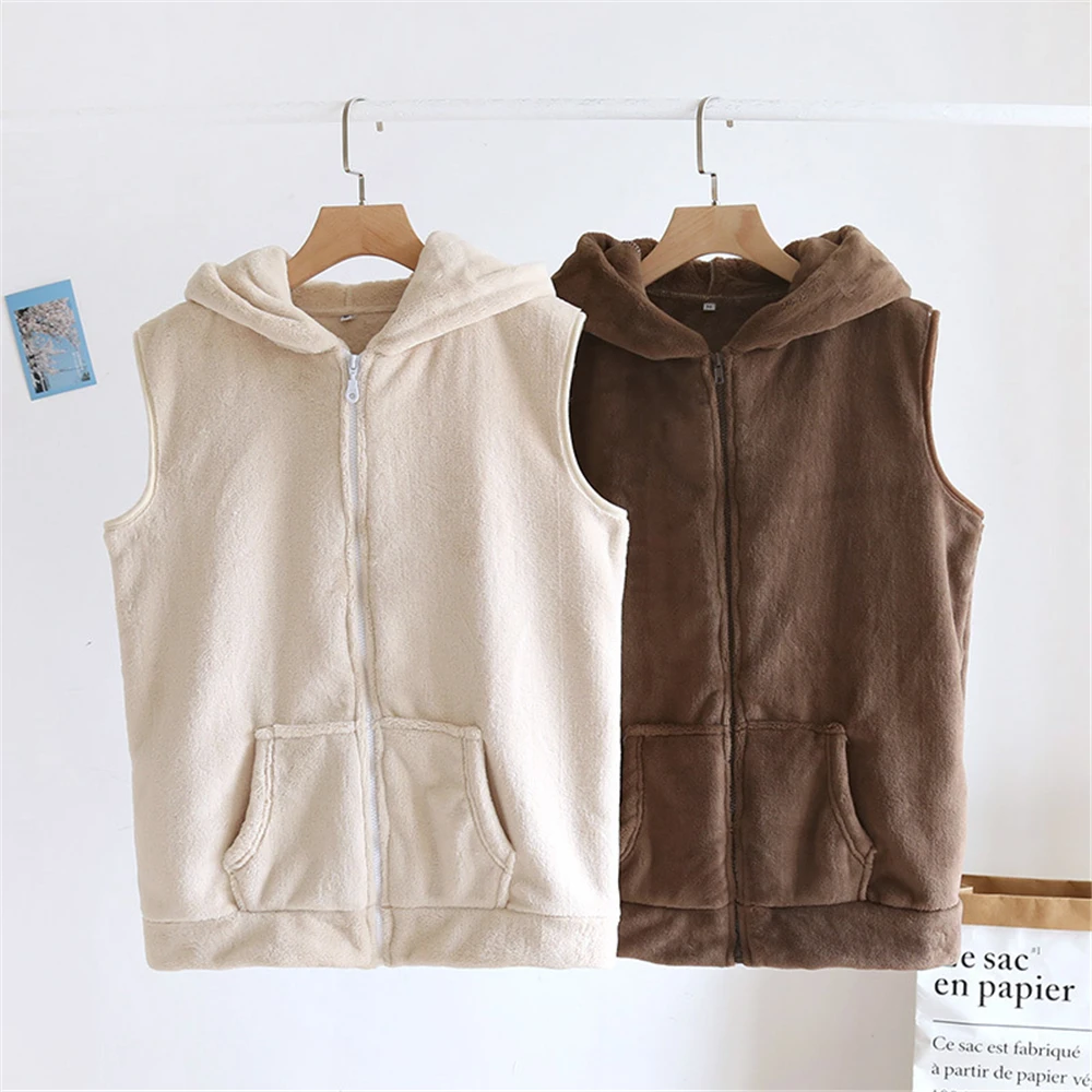 Женский фланелевый жилет зимняя короткая бежевая Пижама оверсайз домашняя