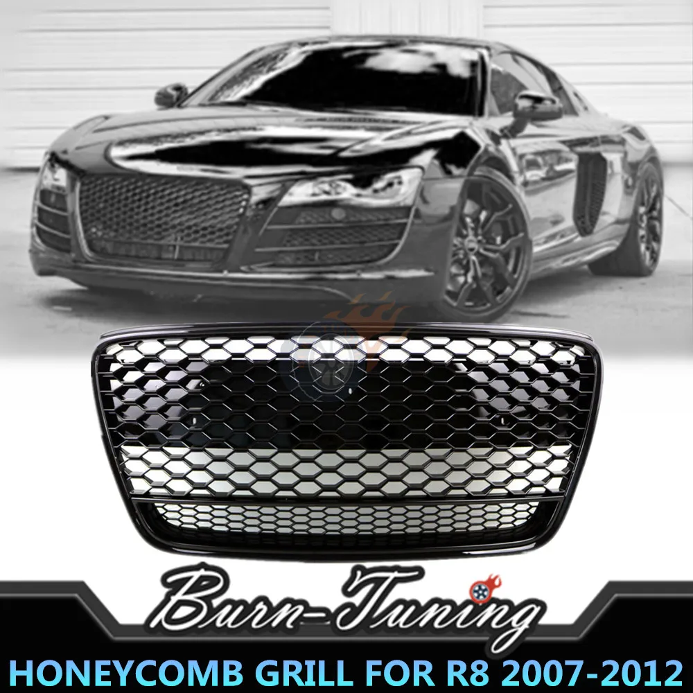 Решетка в виде сот для Audi R8 RS style 2007-2012 с шестигранной сеткой для стайлинга переднего бампера ABS гоночные решетки с Европейским держателем пластины