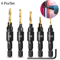 6pcs countersink drill woodworking drill bit set drilling pilot holes for screw sizes 5 6 8 10 12 with a wrench tools set