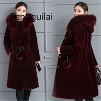 winter women long fur coat warm ladies jacket high quality water velvet coat hooded faux fur coat black sheepskin coat