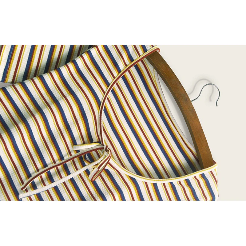 

Cute Tops Summer Clothes 2021 Women's Knitted Casual All-Match Short U-Neck Straps Striped Pattern Fresh And Sweet